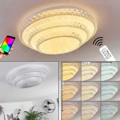 Plafonnier Roseto Led Transparent, Blanc, 1 Lumiere, Telecommandes