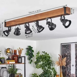 Plafonnier Safari Brun, Noir, 6 Lumieres