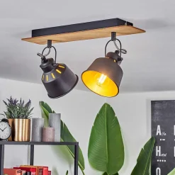 Plafonnier Safari Chrome, Ecru, Noir, 2 Lumieres