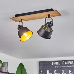 Plafonnier Safari Chrome, Ecru, Noir, 2 Lumieres