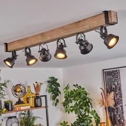 Plafonnier Safari Ecru, Noir, 6 Lumieres