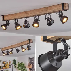 Plafonnier Safari Ecru, Noir, 6 Lumieres