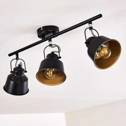 Plafonnier Safari Noir Dore, 3 Lumieres