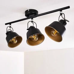 Plafonnier Safari Noir Dore, 3 Lumieres