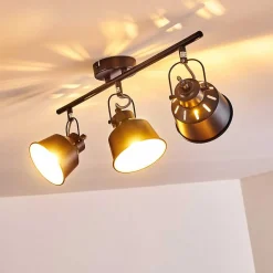 Plafonnier Safari Noir Dore, 3 Lumieres