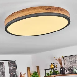 Plafonnier Salmi Led Anthracite, Brun, Couleur Bois, Noir, 1 Lumiere, Telecommandes