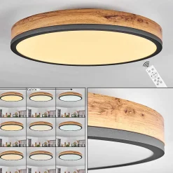 Plafonnier Salmi Led Anthracite, Brun, Couleur Bois, Noir, 1 Lumiere, Telecommandes