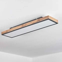 Plafonnier Salmi Led Brun, Couleur Bois, Noir, 1 Lumiere, Telecommandes