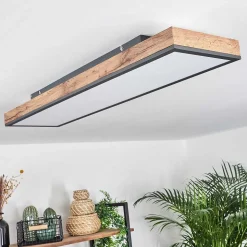 Plafonnier Salmi Led Brun, Couleur Bois, Noir, 1 Lumiere, Telecommandes