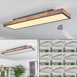 Plafonnier Salmi Led Brun, Couleur Bois, Noir, 1 Lumiere, Telecommandes