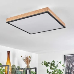 Plafonnier Salmi Led Brun, Couleur Bois, Noir, 1 Lumiere, Telecommandes