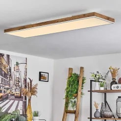 Plafonnier Salmi Led Brun, Couleur Bois, Blanc, 1 Lumiere, Telecommandes