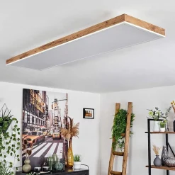 Plafonnier Salmi Led Brun, Couleur Bois, Blanc, 1 Lumiere, Telecommandes