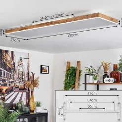 Plafonnier Salmi Led Brun, Couleur Bois, Blanc, 1 Lumiere, Telecommandes