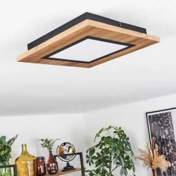 Plafonnier Salmi Led Couleur Bois, Noir, 1 Lumiere