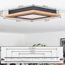 Plafonnier Salmi Led Couleur Bois, Noir, 1 Lumiere