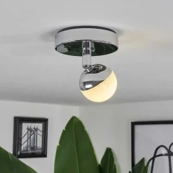 Plafonnier Sanchequias Led Chrome, 1 Lumiere, Telecommandes, Changeur De Couleurs