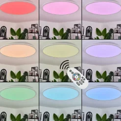 Plafonnier Sani Led Blanc, 1 Lumiere, Telecommandes, Changeur De Couleurs