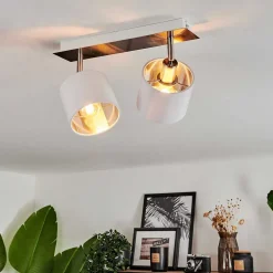 Plafonnier Tibro Nickel Mat, Blanc, 2 Lumieres