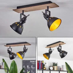 Plafonnier Tina Bois Fonce, Ecru, Noir, 2 Lumieres