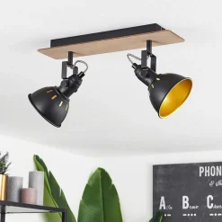 Plafonnier Tina Bois Fonce, Ecru, Noir, 2 Lumieres