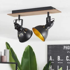 Plafonnier Tina Bois Fonce, Ecru, Noir, 2 Lumieres