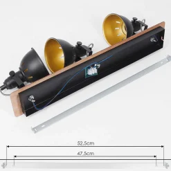 Plafonnier Tina Chrome, Bois Fonce, Noir, 3 Lumieres