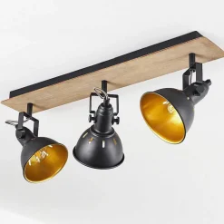 Plafonnier Tina Chrome, Bois Fonce, Noir, 3 Lumieres