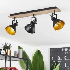 Plafonnier Tina Chrome, Bois Fonce, Noir, 3 Lumieres