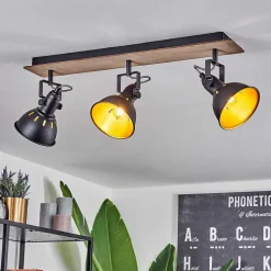 Plafonnier Tina Chrome, Bois Fonce, Noir, 3 Lumieres