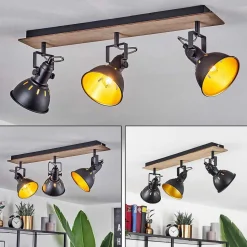 Plafonnier Tina Chrome, Bois Fonce, Noir, 3 Lumieres