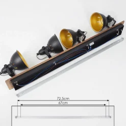 Plafonnier Tina Chrome, Bois Fonce, Noir, 4 Lumieres