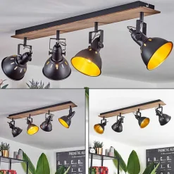 Plafonnier Tina Chrome, Bois Fonce, Noir, 4 Lumieres