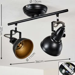 Plafonnier Tina Noir, 2 Lumieres