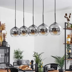 Plafonnier Verre 20 Cm Koyoto Clair, Fume, 5 Lumieres