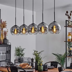 Plafonnier Verre 20 Cm Koyoto Clair, Fume, 5 Lumieres