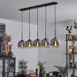 Plafonnier Verre 20 Cm Koyoto Clair, Fume, 5 Lumieres