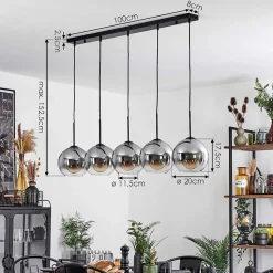 Plafonnier Verre 20 Cm Koyoto Clair, Fume, 5 Lumieres