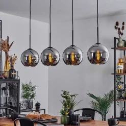 Plafonnier Verre 20 Cm Koyoto Chrome, Fume, 4 Lumieres