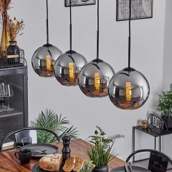 Plafonnier Verre 20 Cm Koyoto Chrome, Fume, 4 Lumieres