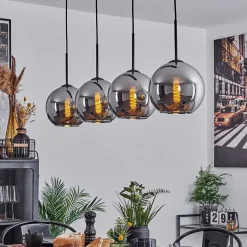 Plafonnier Verre 20 Cm Koyoto Chrome, Fume, 4 Lumieres