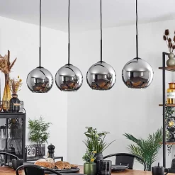 Plafonnier Verre 20 Cm Koyoto Chrome, Fume, 4 Lumieres