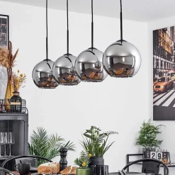 Plafonnier Verre 20 Cm Koyoto Chrome, Fume, 4 Lumieres