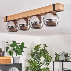 Plafonnier Verre 15Cm Montgomery Ecru, Noir, 4 Lumieres