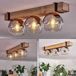 Plafonnier Verre 15Cm Montgomery Ecru, Noir, 3 Lumieres