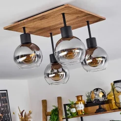 Plafonnier Vouhet Brun, Couleur Bois, Noir, 4 Lumieres