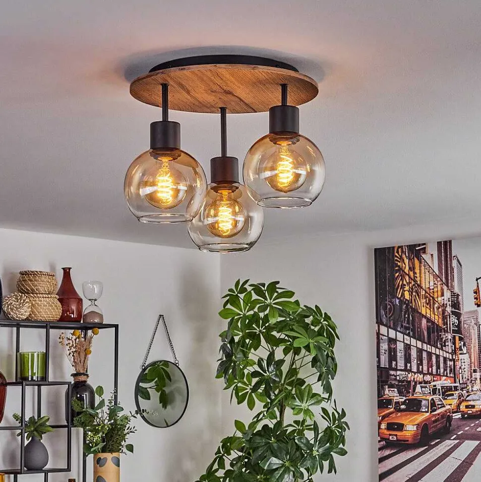 Plafonnier Vouhet Brun, Couleur Bois, Noir, 3 Lumieres