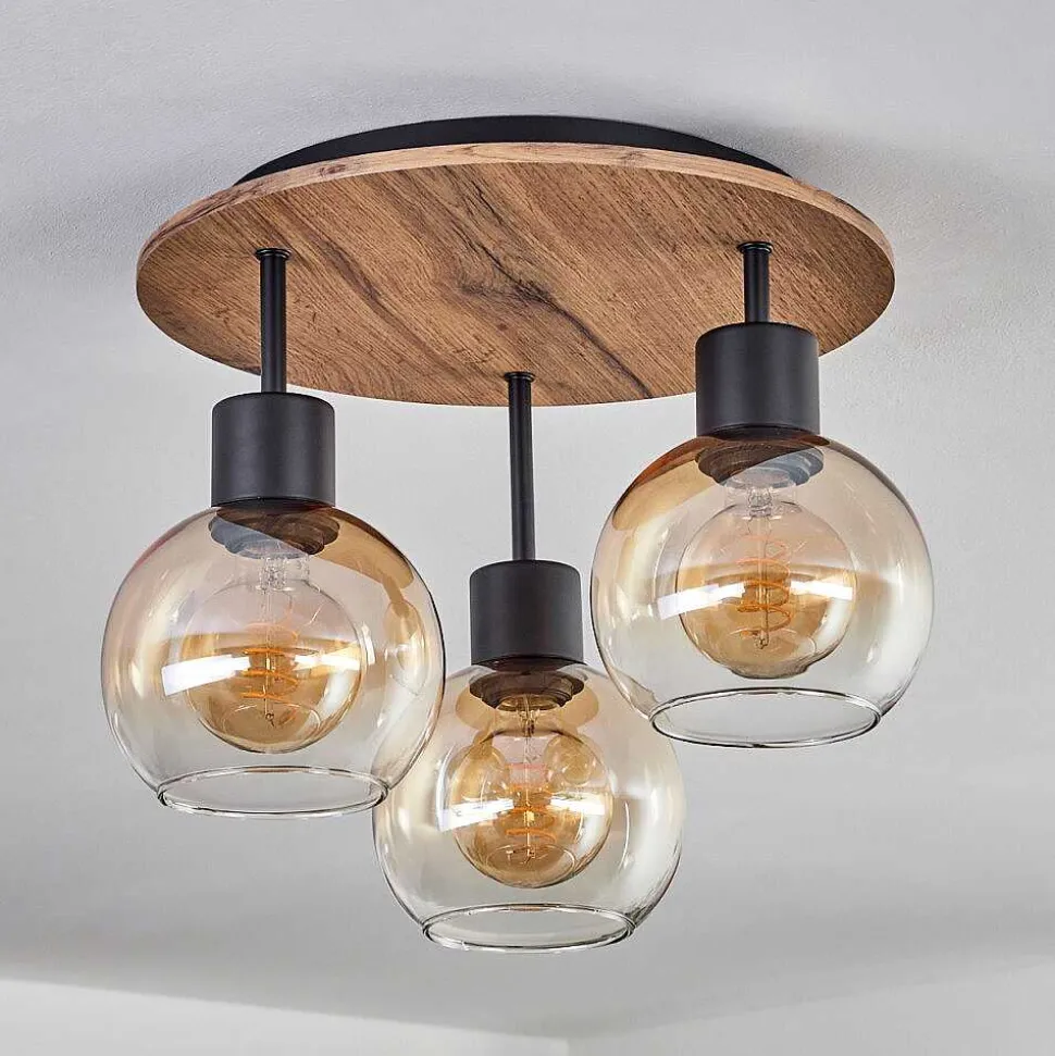 Plafonnier Vouhet Brun, Couleur Bois, Noir, 3 Lumieres