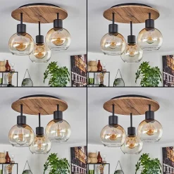 Plafonnier Vouhet Brun, Couleur Bois, Noir, 3 Lumieres