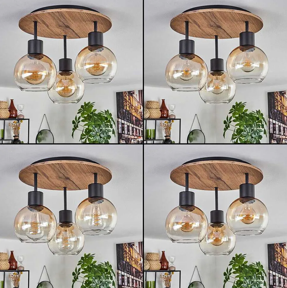 Plafonnier Vouhet Brun, Couleur Bois, Noir, 3 Lumieres